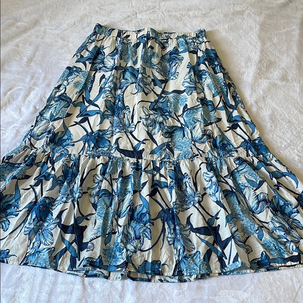 Blue- White Floral Maxi Skirt